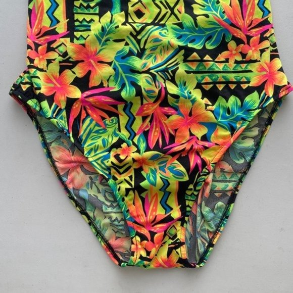 Vintage 90s? Carabella Neon Retro Floral One Piece Swim Suit - Picture 3 of 10